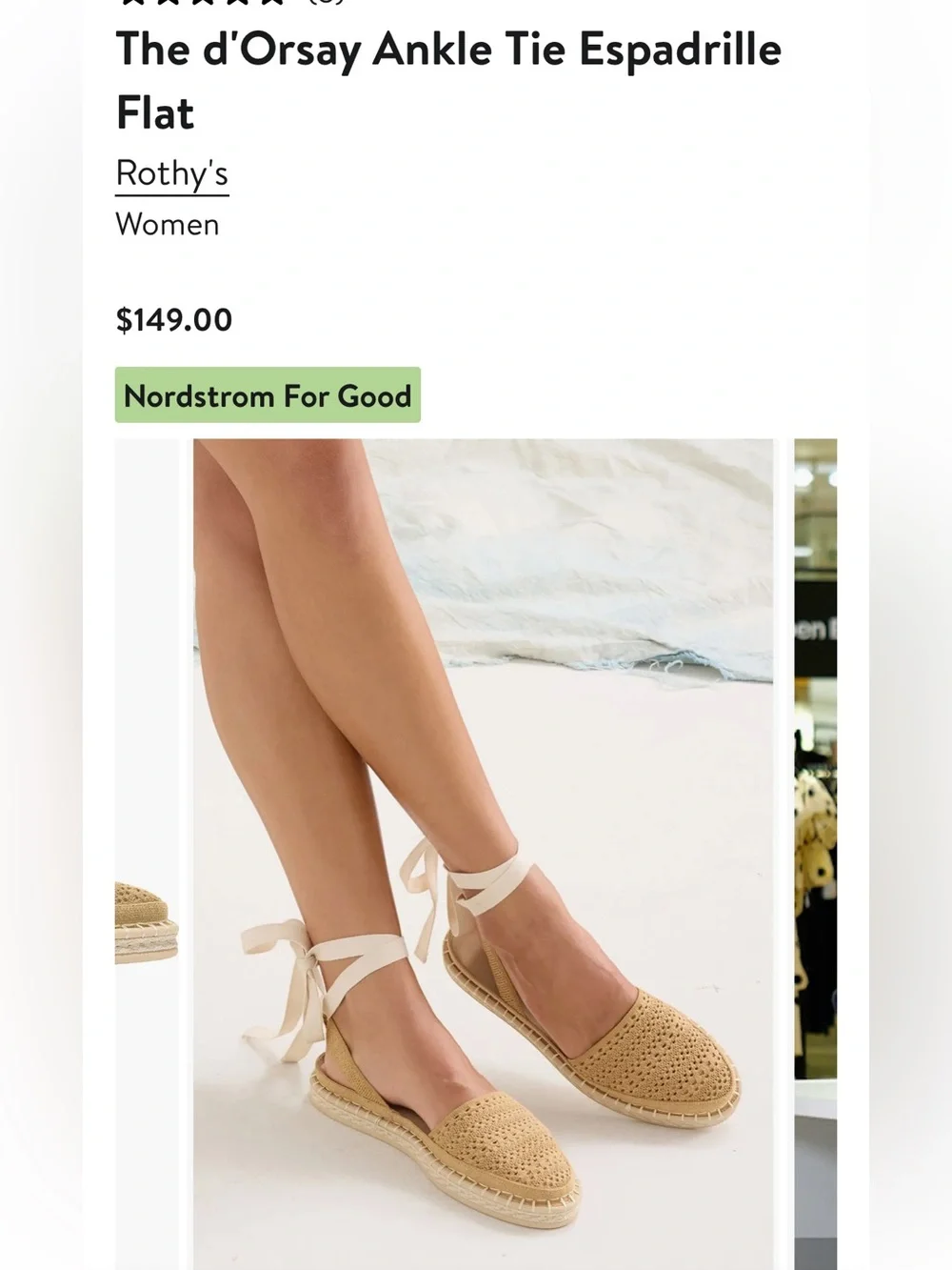 Rothy's D'Orsay Ankle Tie Espadrilles in Natural Beige with Cream Ties